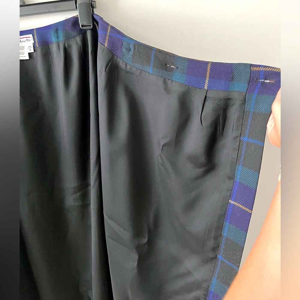 TALBOTS | Plaid Vintage Wool Wrap Long Maxi Skirt Purple Green Fringe Size 4 - Picture 9 of 11